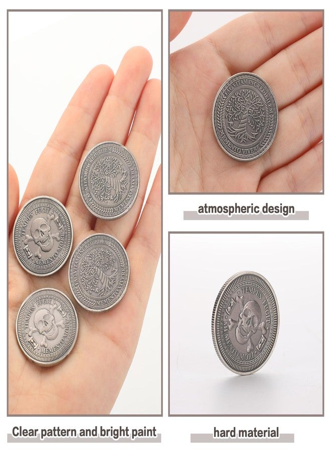 Remuuly 5 Pcs Memento Mori Coin Skull and Tree Pattern Memento Vivere Embossed Coins for Reminder Decision Maker Halloween Gifts(Skeleton) - Image 3